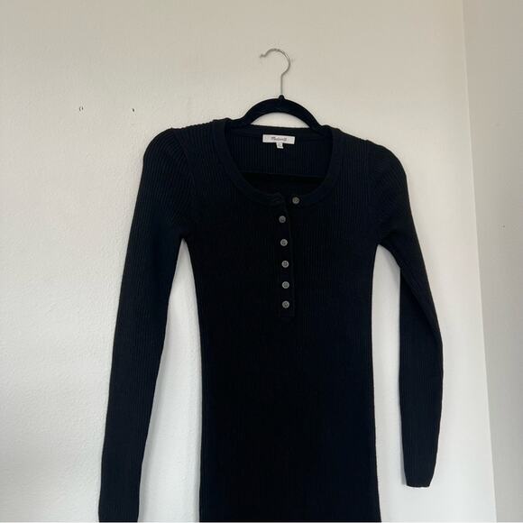 Madewell Henley Sweater Midi Dress in True Black - Picture 4 of 7